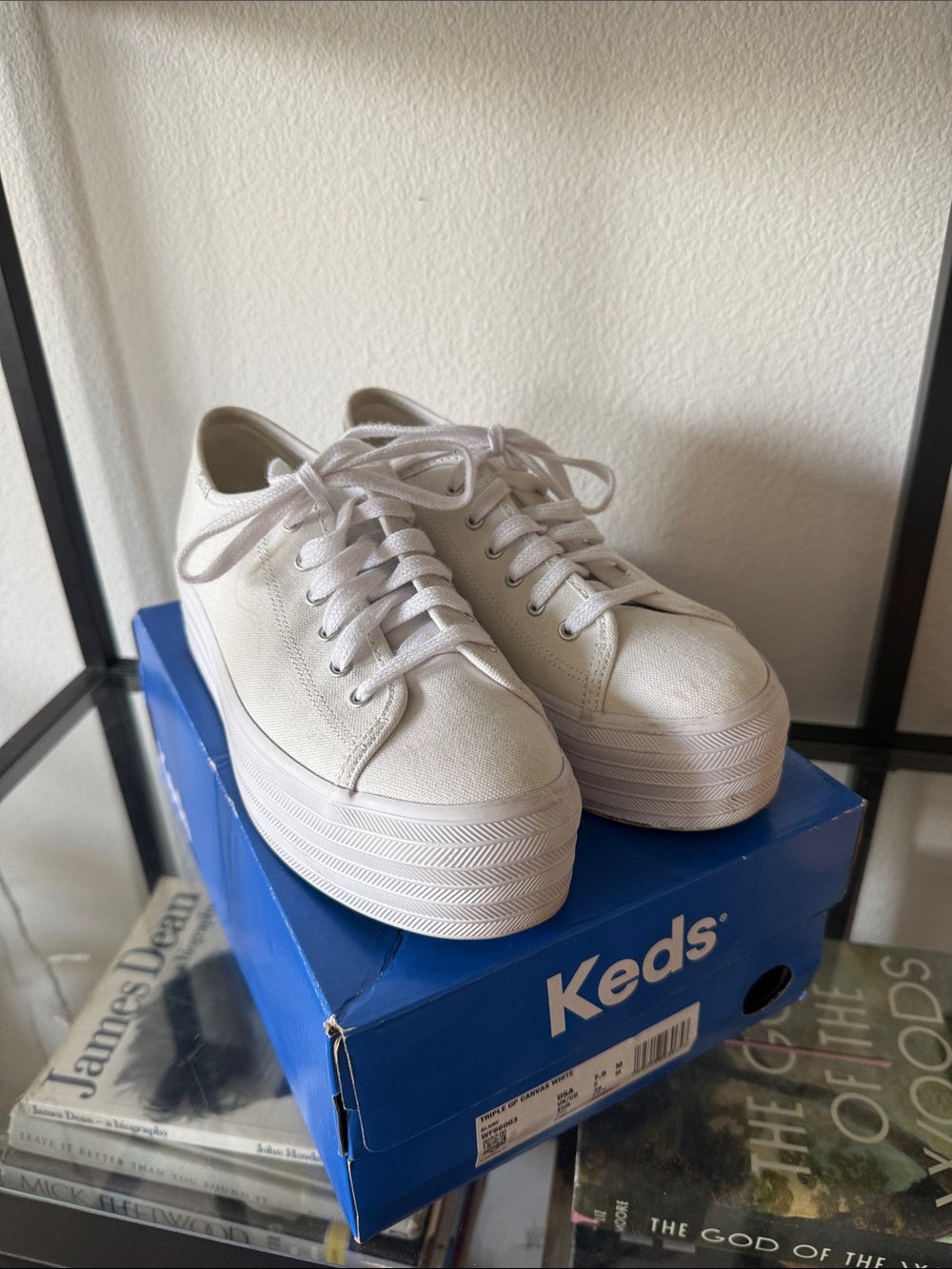 Keds White Platform Canvas Lace-Up Sneakers